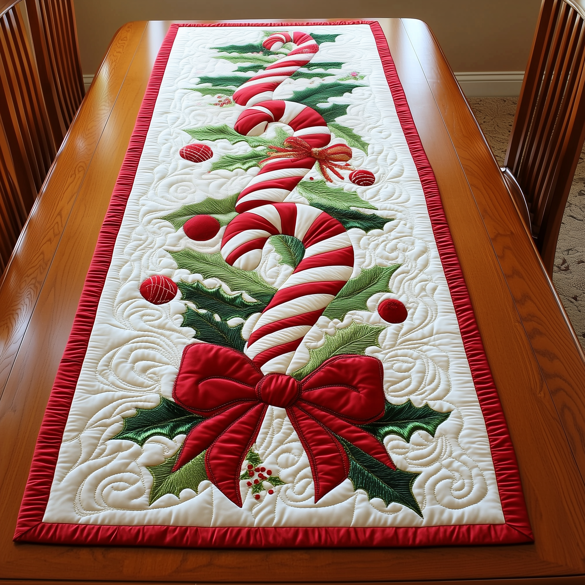 Candy Canes Quilted Table Runner Festive Table Runners Xmas Gifts For Mother In Law