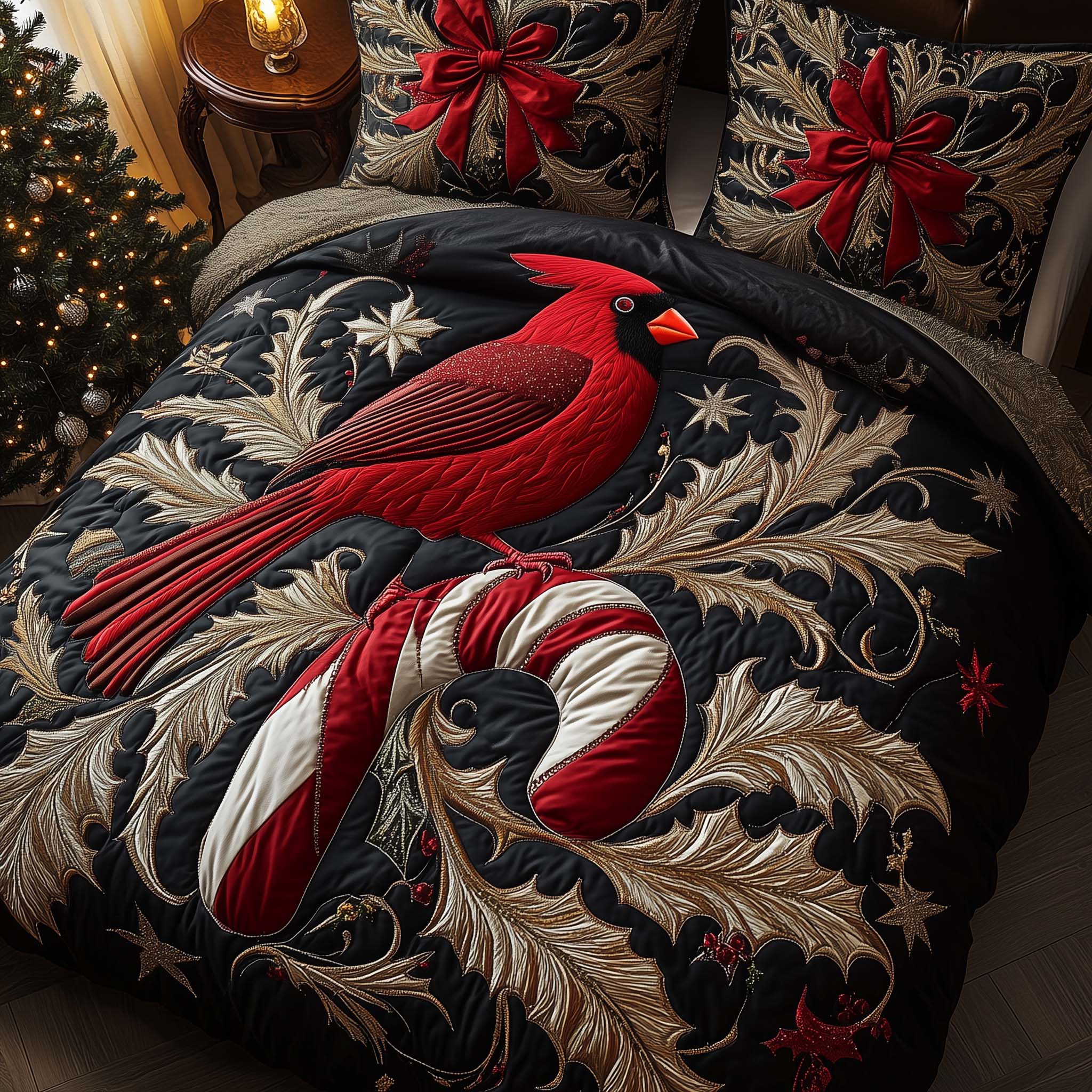Candy Cardinal Quilted Bedding Set Christmas Comforter Set King Cardinal Gifts For Mom