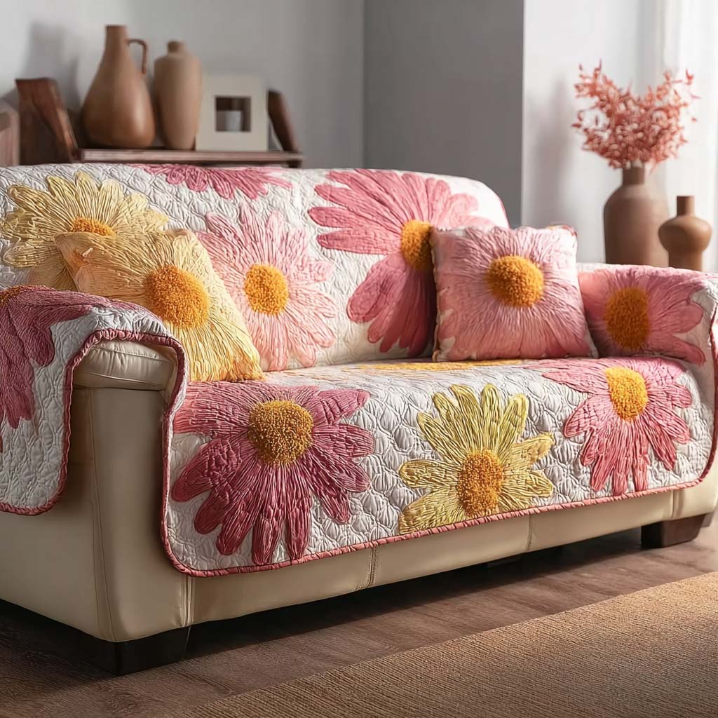 Candy Daisy Quilted Sofa Cover Couch Slipcovers Gifts With Daisies On Them