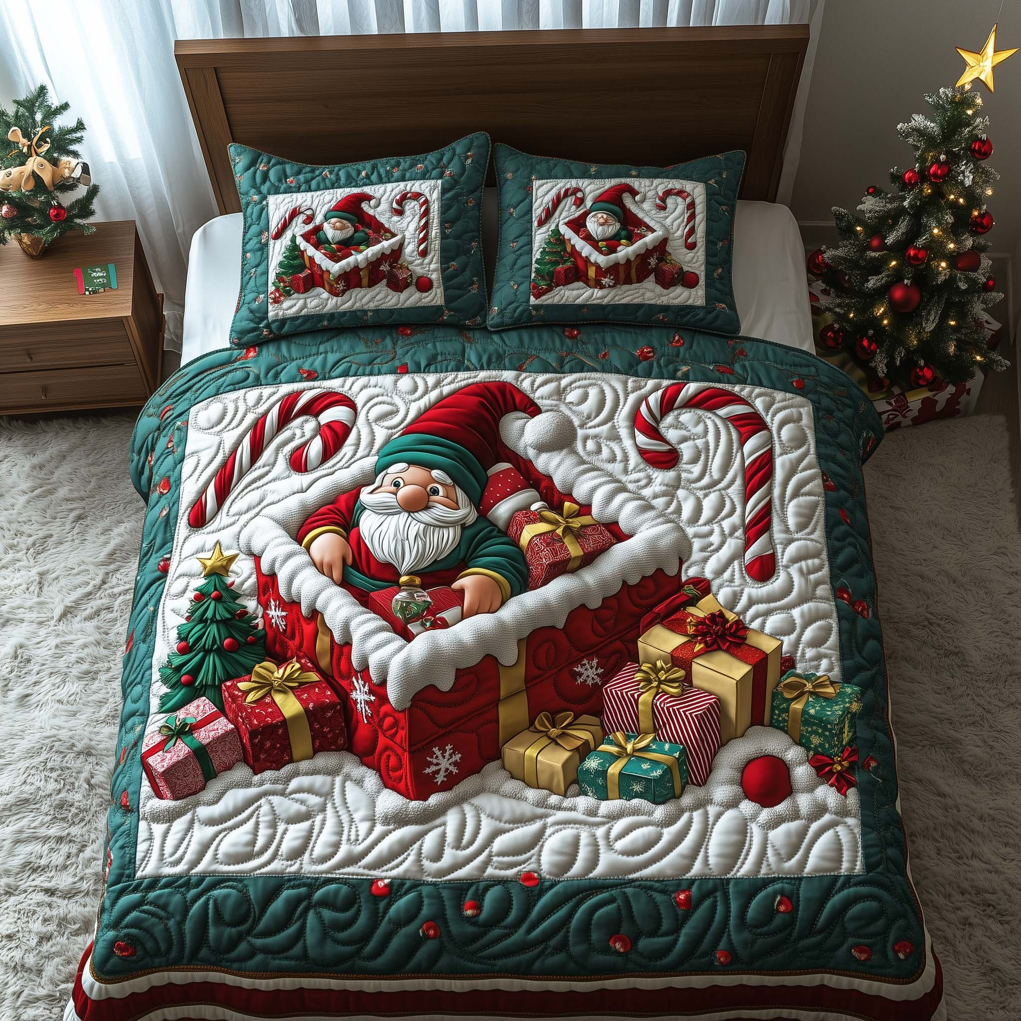 Candy Gnomes Quilted Bedding Set Christmas Beddings Unique Gnome Gifts