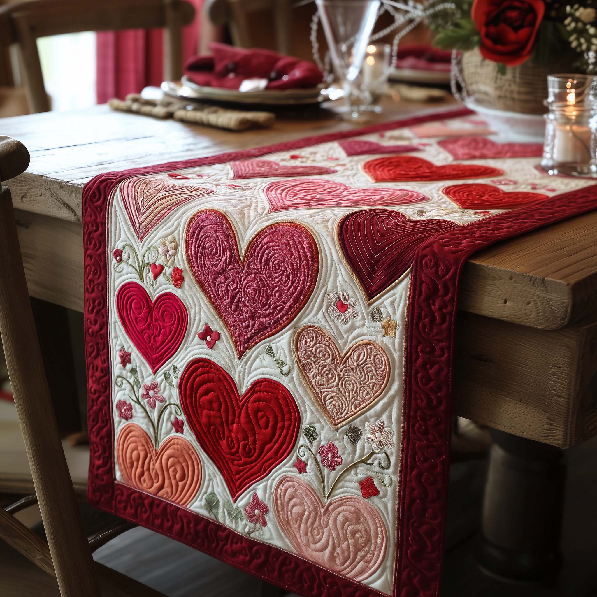 Candy Love Quilted Table Runner Romantic Table Decor Valentine Day Present Ideas