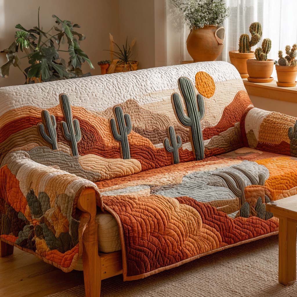 Canyon Blaze Quilted Sofa Cover Home Decorattions Cactus Birthday Gift
