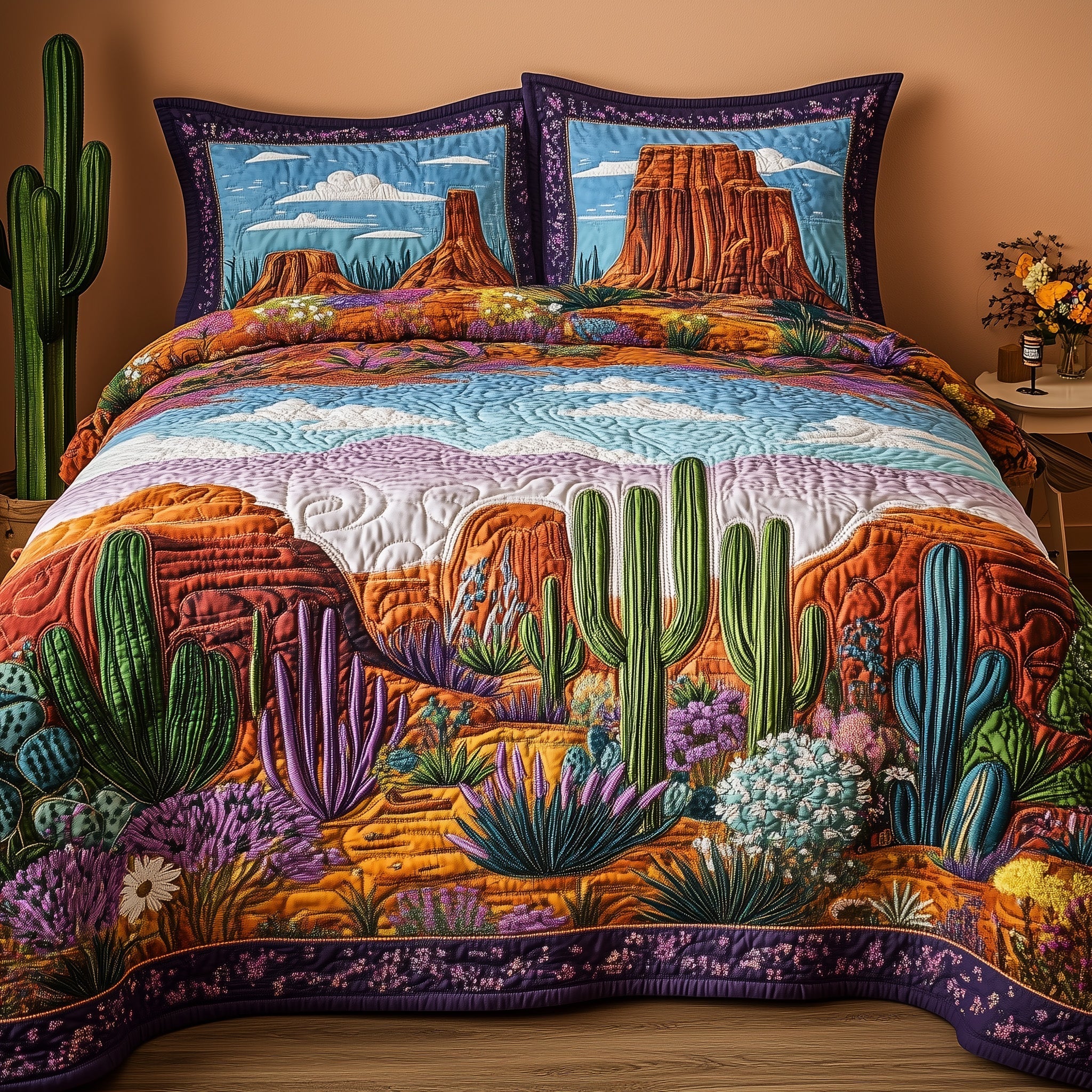 Canyon Bloom Symphony Quilted Bedding Set Unique Bed Sheet Set Mother's Day Gifts From Son
