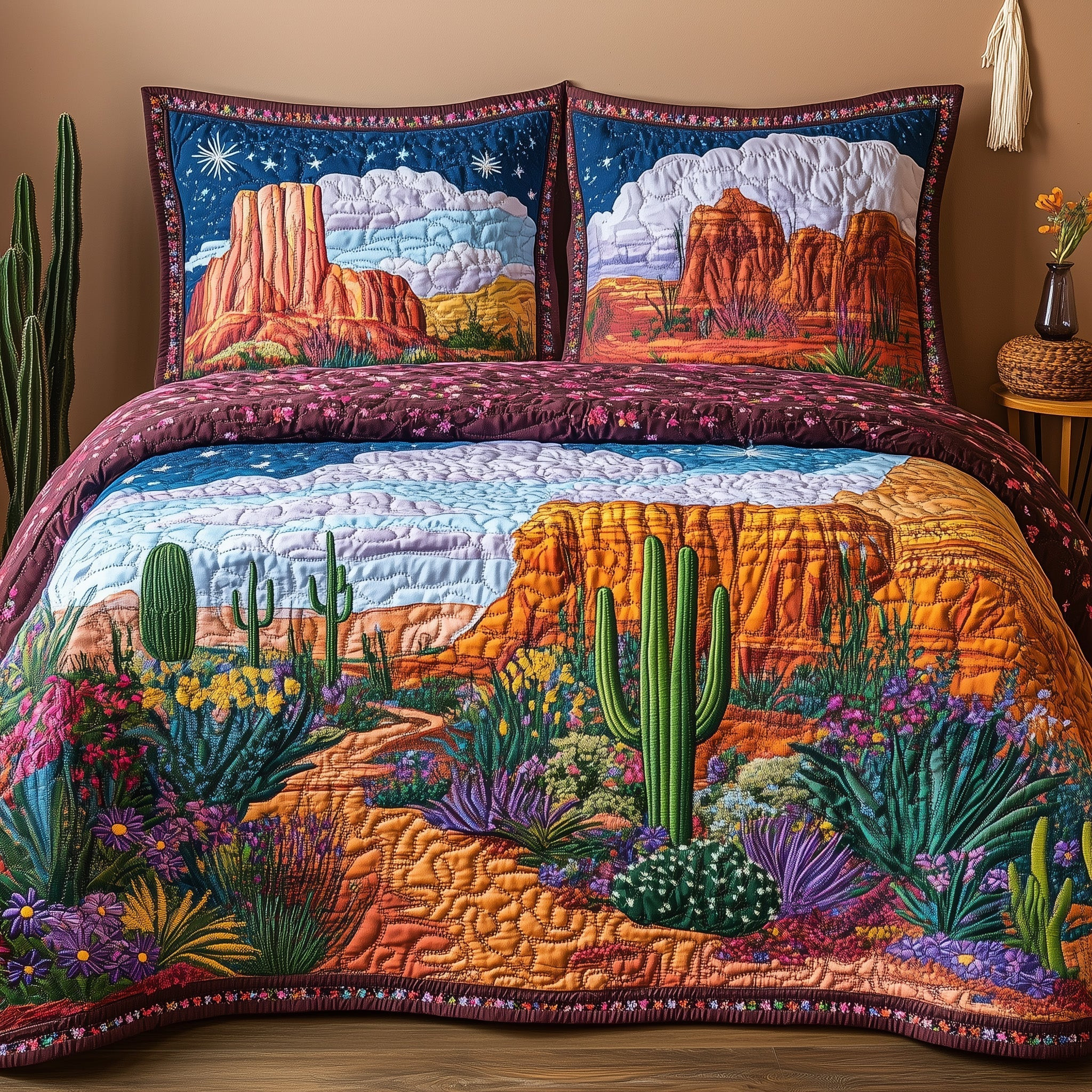 Canyon Bloom Symphony Quilted Bedding Set Unique Bed Sheets Special Mother's Day Gifts