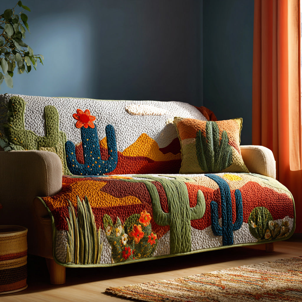Canyon Glow Quilted Sofa Cover Slipcover Couch Covers Cactus Gifts For Her