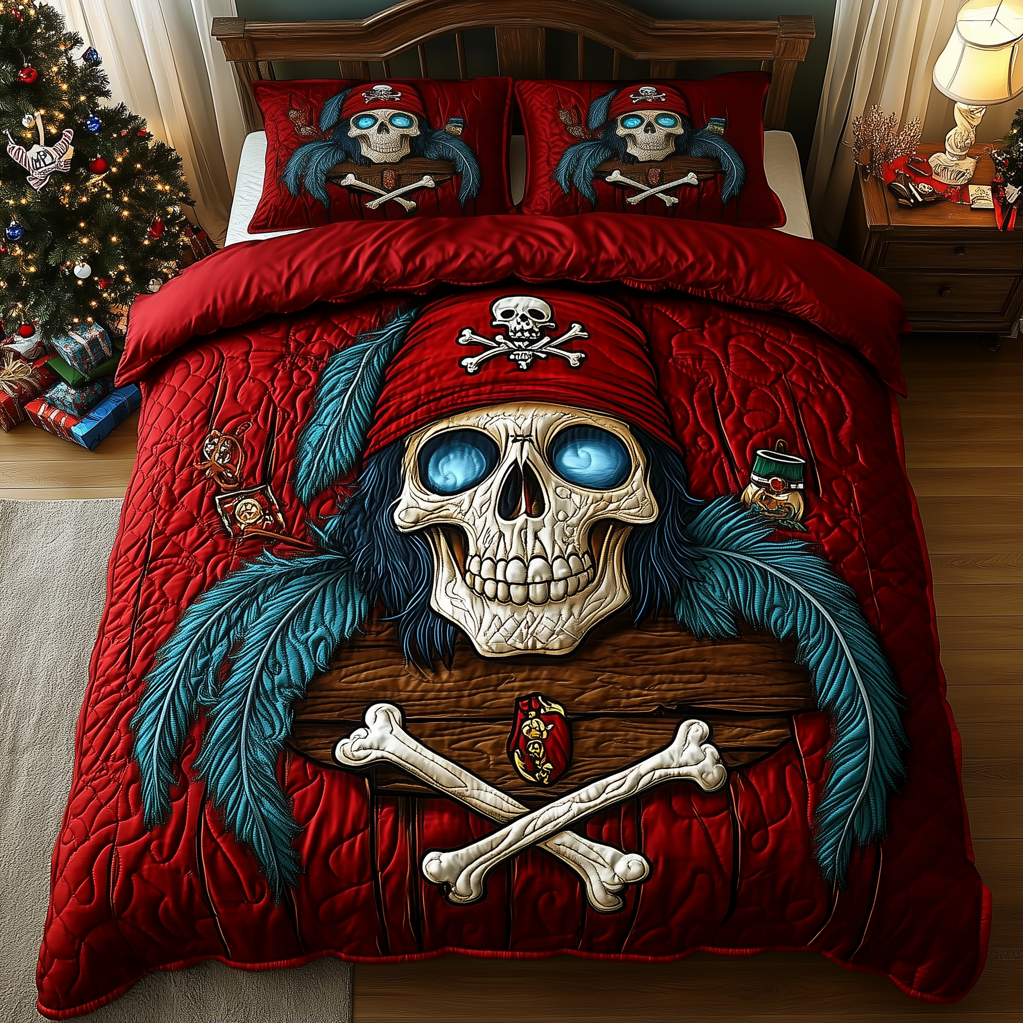 Captain Skull Pirate Quilted Bedding Set Best King Sheets Gifts With Skulls On Them