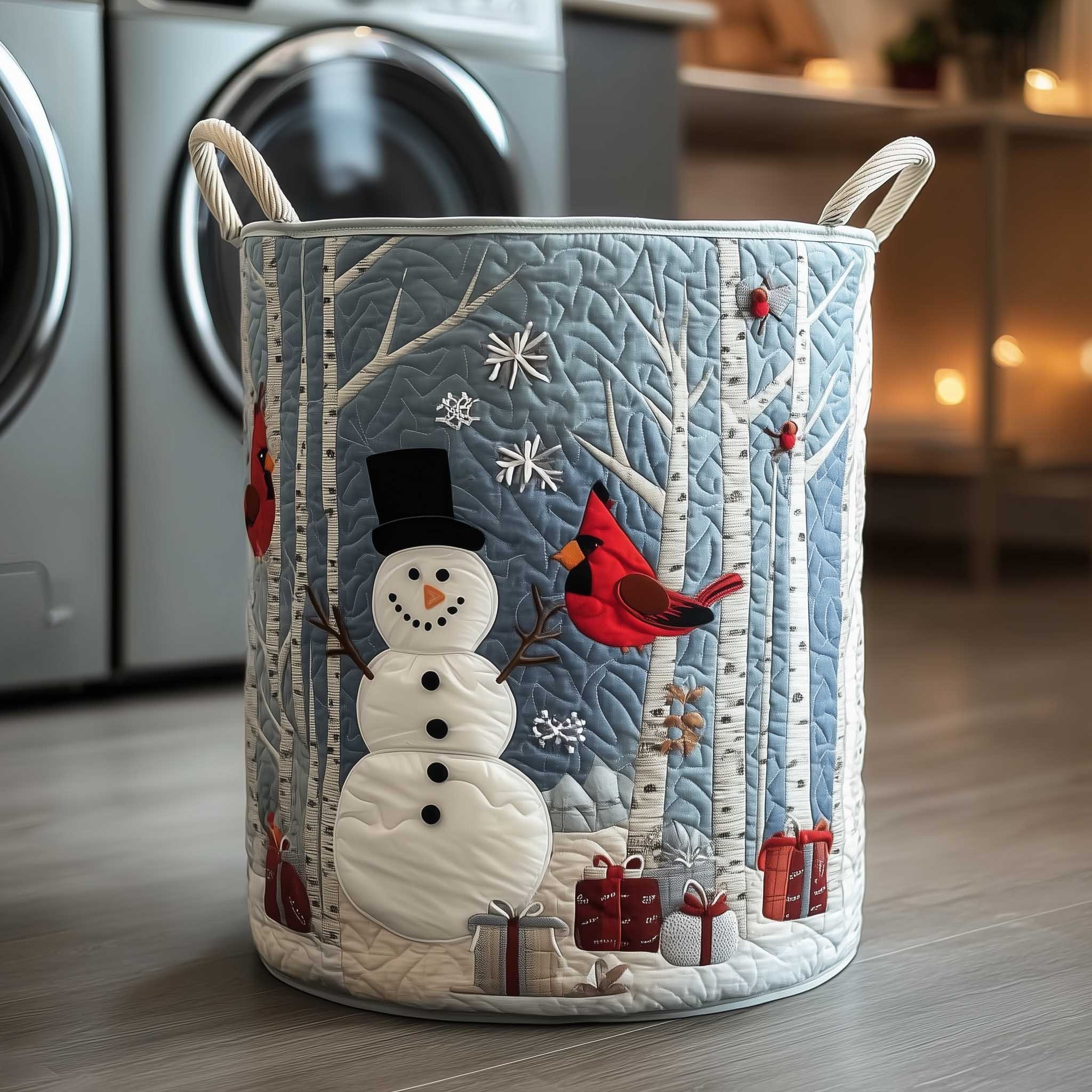 Cardinal And Snowman Winter Quilted Laundry Basket Best Dirty Clothes Hamper Best Stocking Stuffers For Men