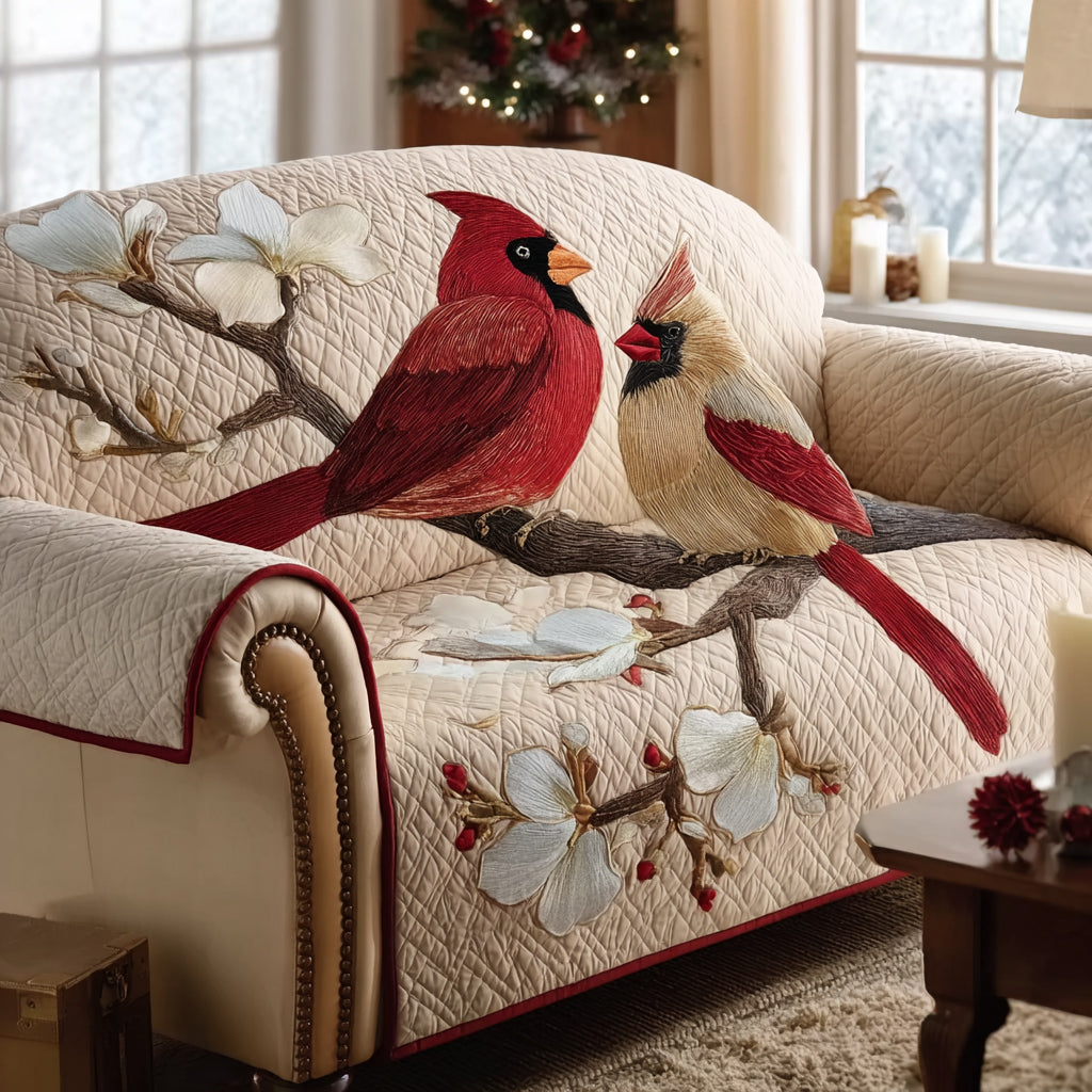 Cardinal Blossom Bond Quilted Sofa Cover Sofa Cover Set Unique Cardinal Gifts