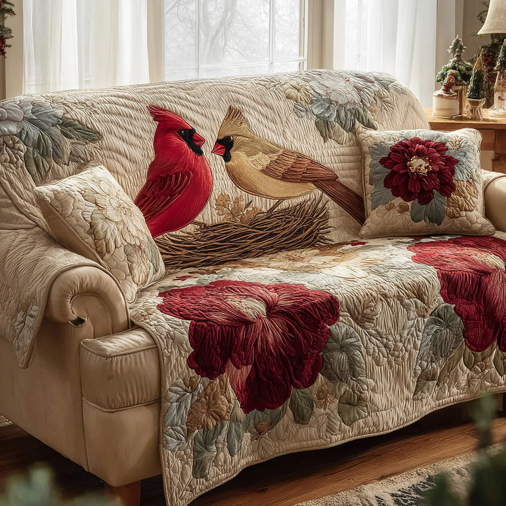 Cardinal Floral Nest Quilted Sofa Cover Furniture Covers For Sofas Cardinal Gifts For Her