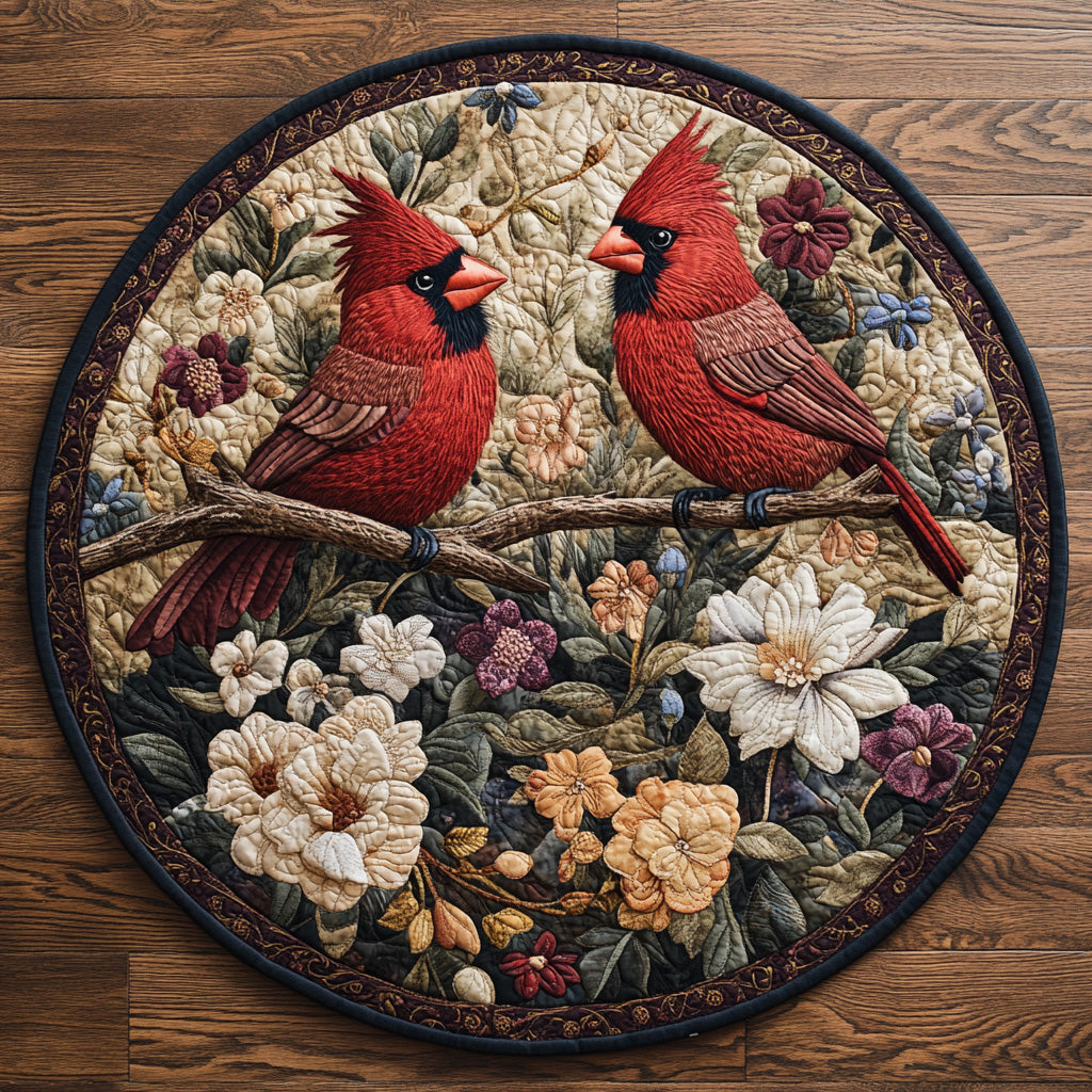 Cardinal Haven Quilted Round Mat Large Round Rugs Red Cardinal Gift Items