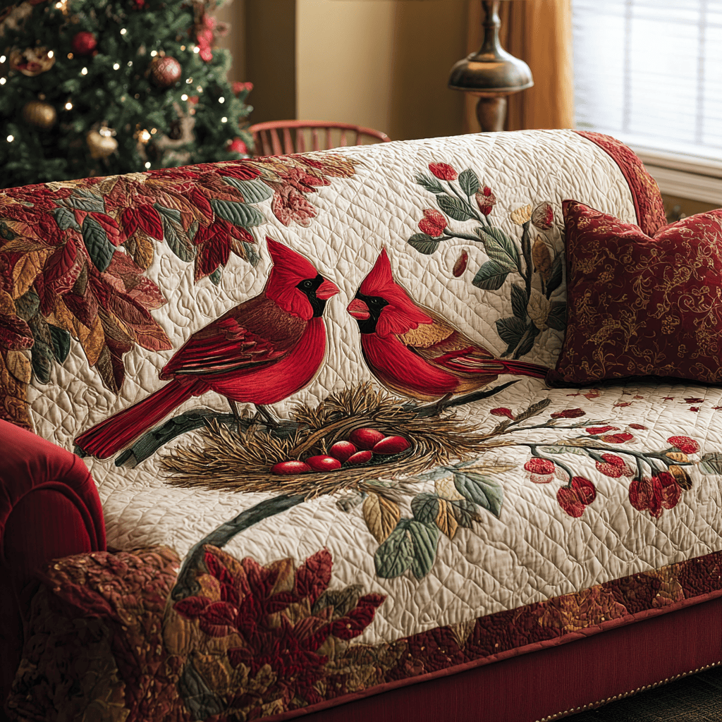 Cardinal Joy Quilted Sofa Cover Sofa Protector Cover Cardinal Christmas Gift