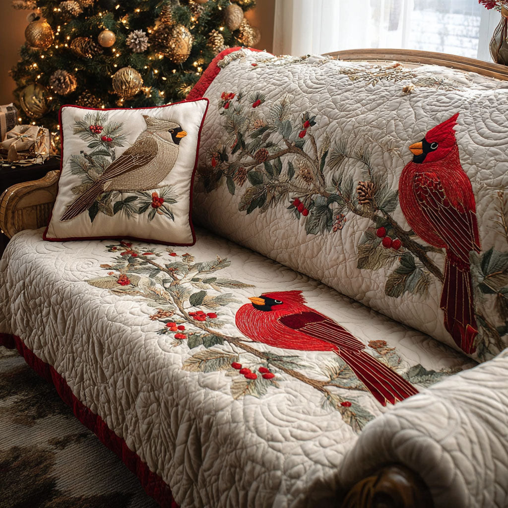 Cardinal Meadow Quilted Sofa Cover Sofa Protector Cardinal Christmas Gift Ideas