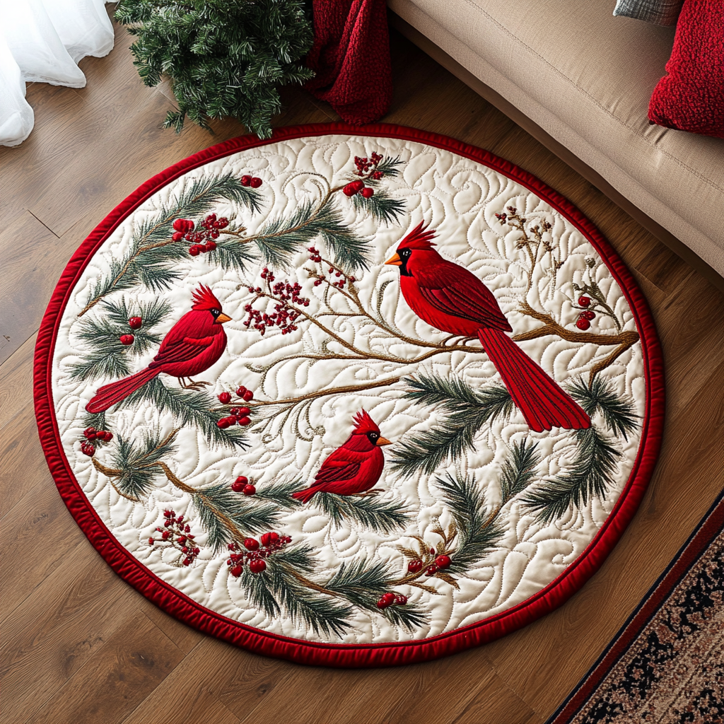Cardinal Nest Quilted Round Mat House Decor Gifts For Cardinal Lovers
