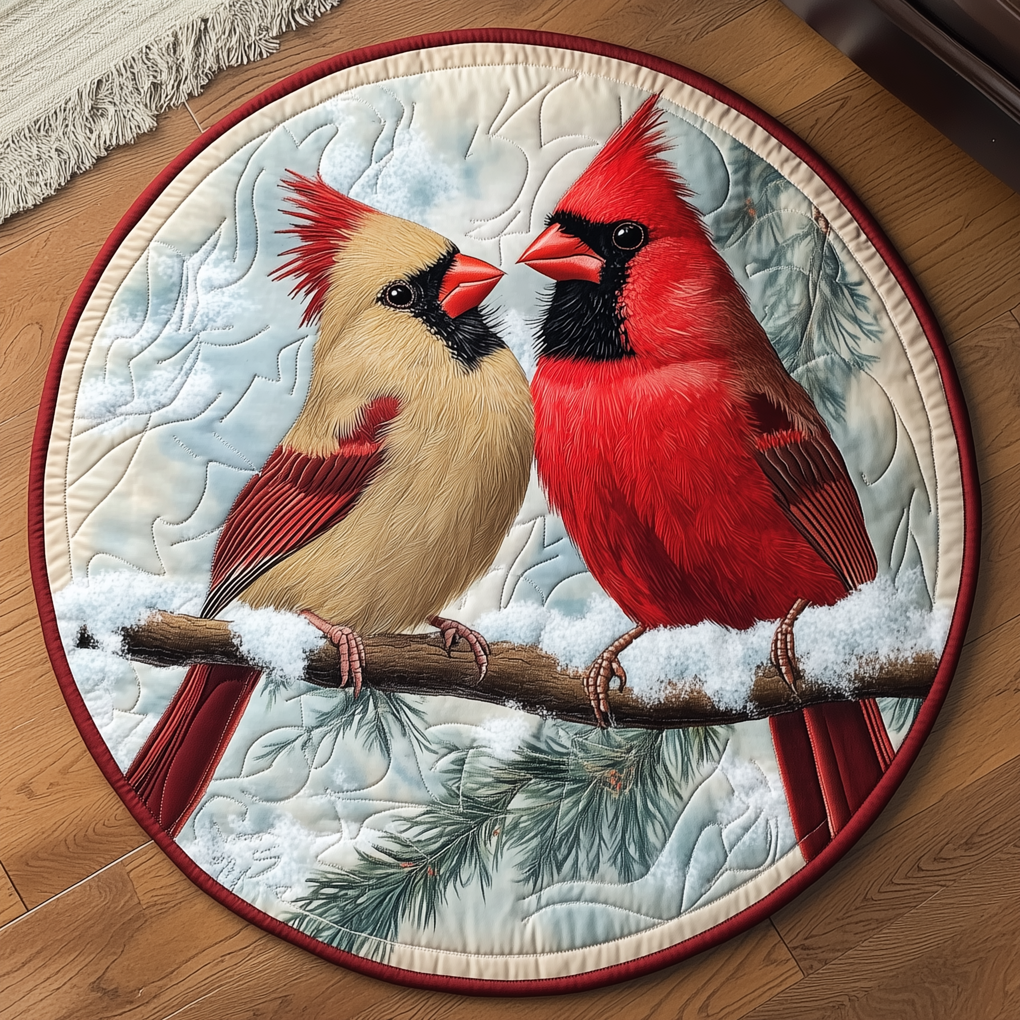 Cardinal Pair Quilted Round Mat Round Rugs Large Cardinal Themed Gifts