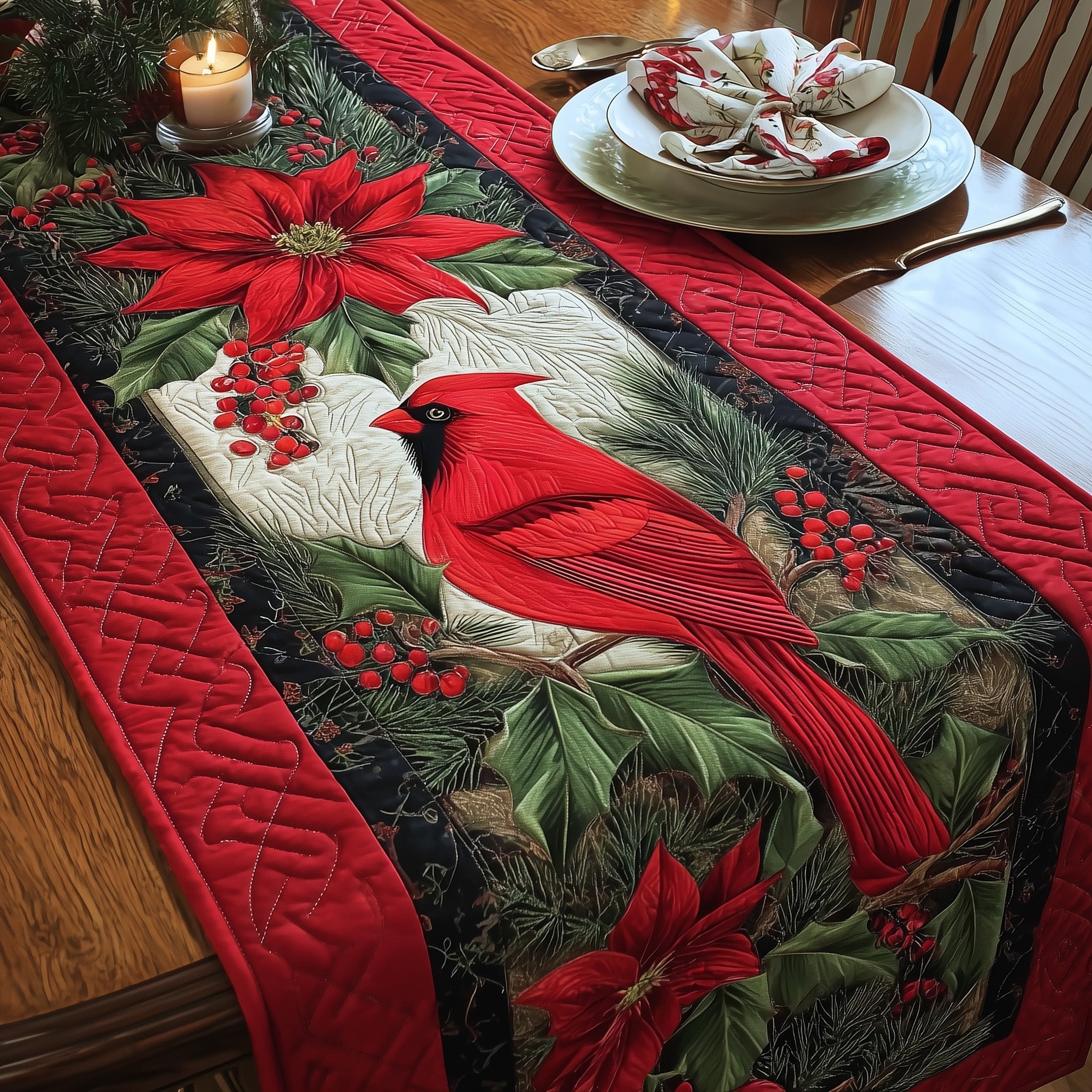 Cardinal Quilted Table Runner Christmas Table Runner Decor Good Family Gifts For Christmas