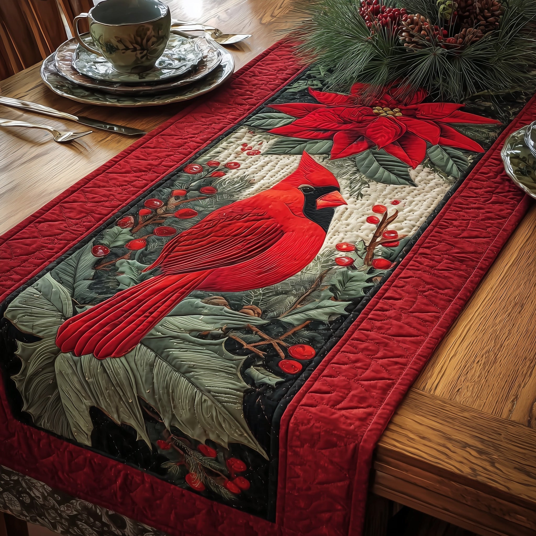 Cardinal Quilted Table Runner Winter Themed Table Runners Christmas Gifts
