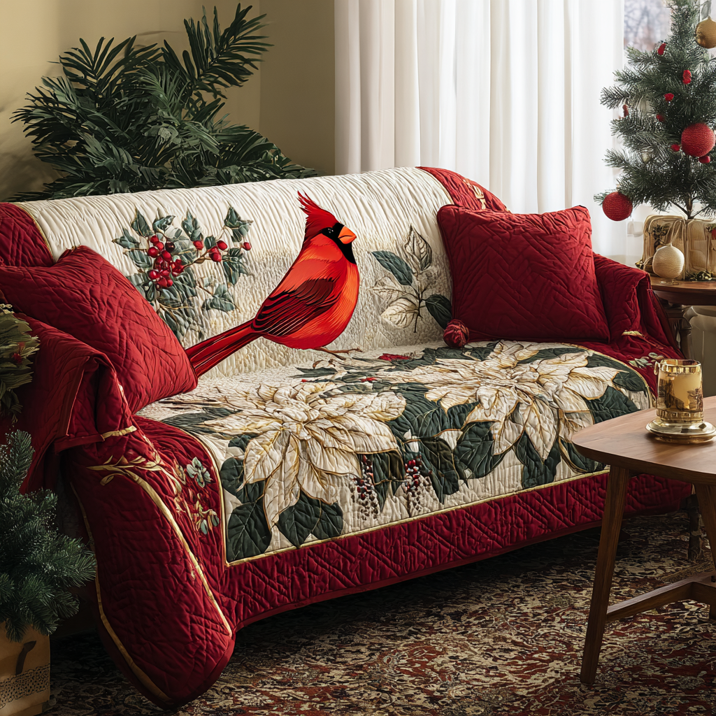 Cardinal Song Quilted Sofa Cover Christmas Living Room Decor Ideas Cardinal Christmas Gift Ideas