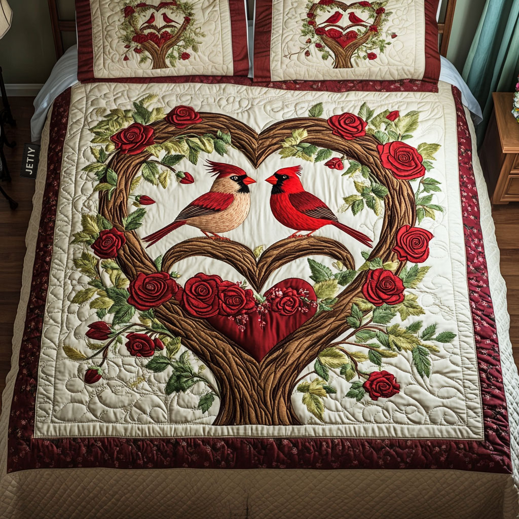 Cardinal Whisper Quilted Bedding Set Best Queen Sheets Gifts For Cardinal Lovers