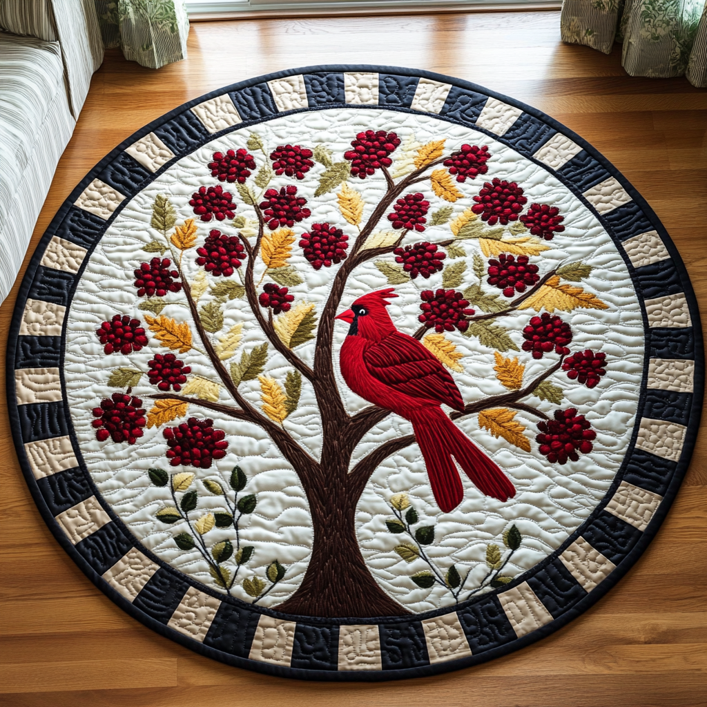 Cardinal Whisper Quilted Round Mat Round Rugs Indoor Unique Cardinal Gifts