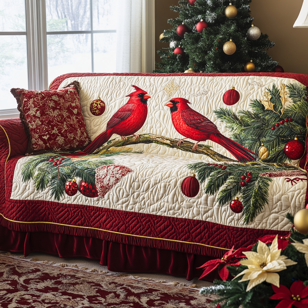 Cardinal Whisper Quilted Sofa Cover Sofa Protector Cardinal Gifts For Christmas
