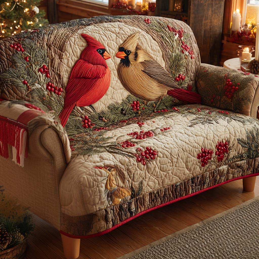 Cardinal Winter Nest Quilted Sofa Cover Sofa Protector Cover Unique Cardinal Bird Gifts