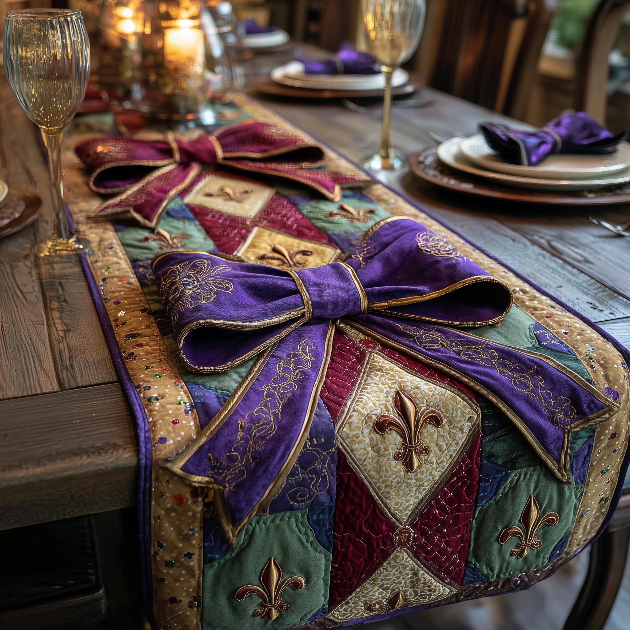 Carnival Glow Quilted Table Runner Dining Room Table Decor Mardi Gras Gifts For Men