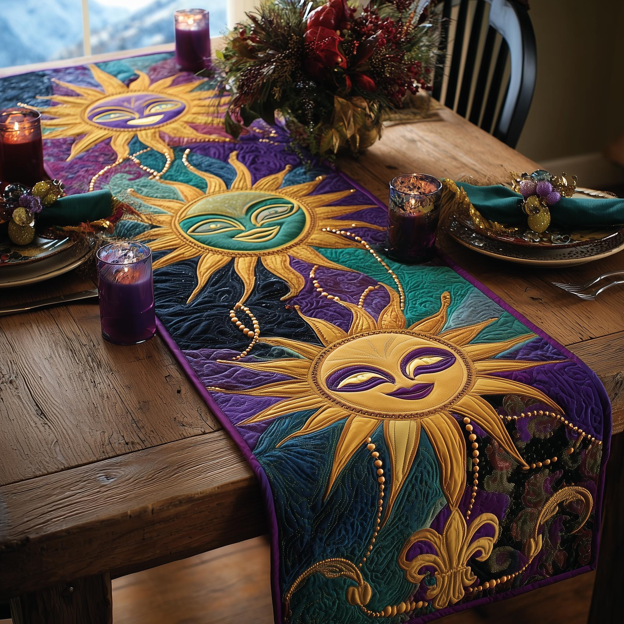 Carnival Glow Quilted Table Runner Dining Table Decor Mardi Gras Gifts For Him