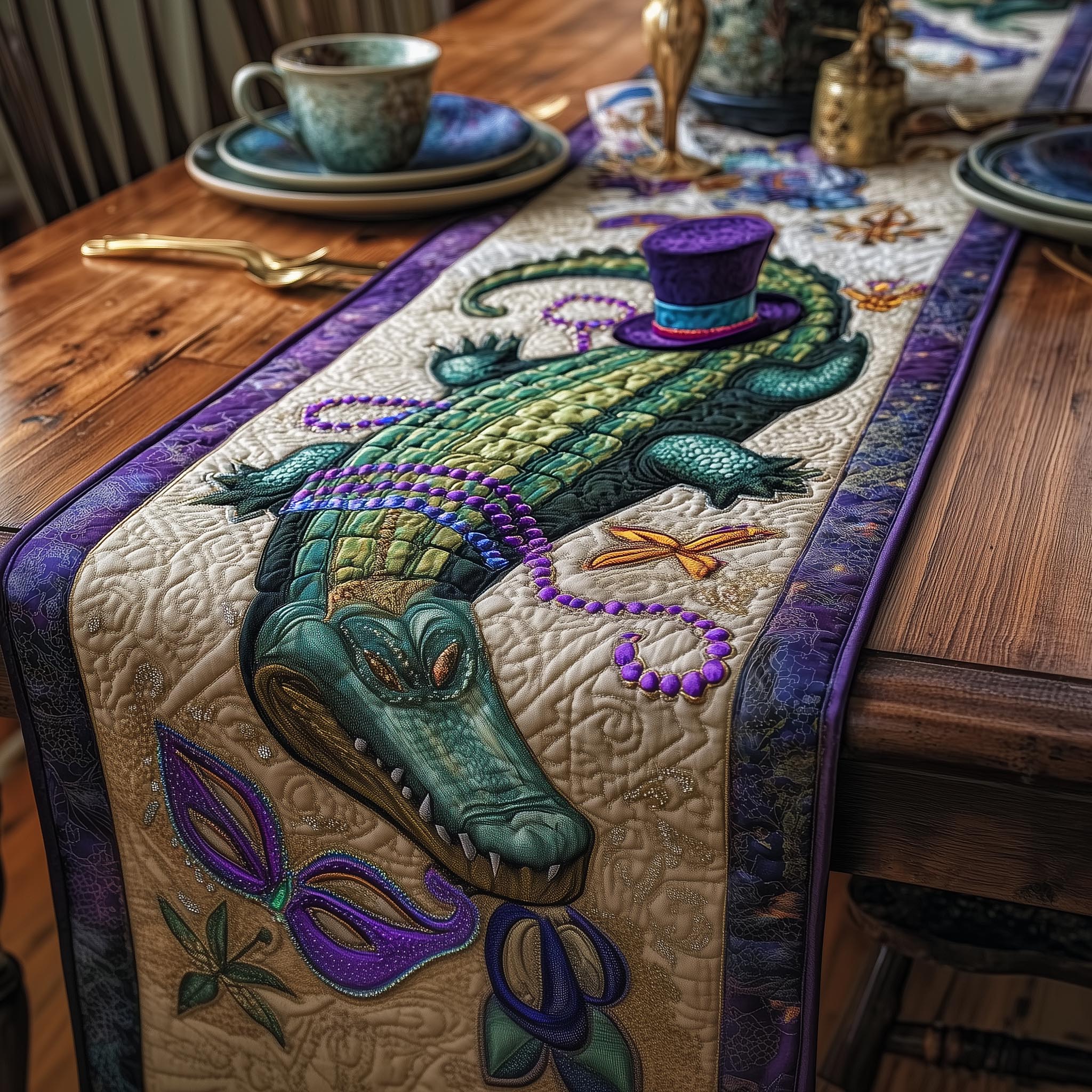 Carnival Glow Quilted Table Runner Elegant Holiday Decor Mardi Gras Gifts Items