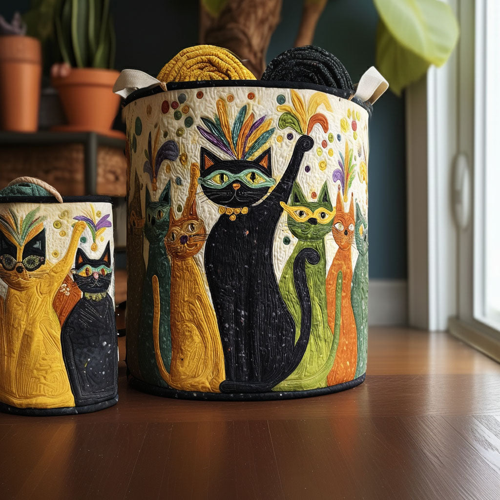 Carnival of Curious Cats Quilted Laundry Basket Best Laundry Hamper Housewarming Presents For Friends