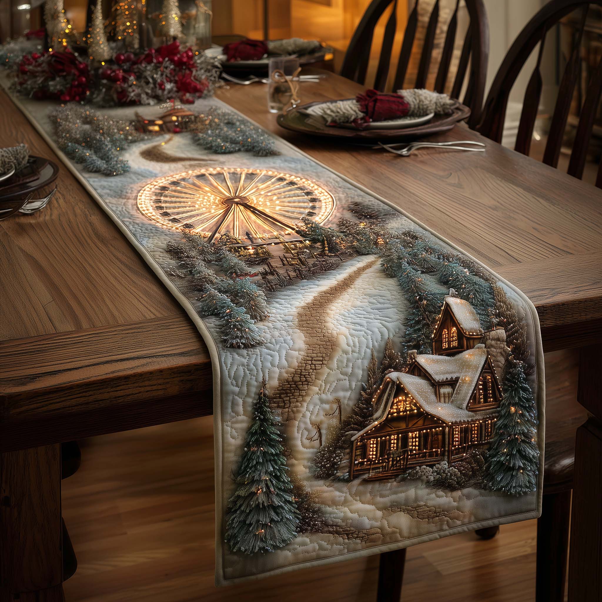 Carnival Village Quilted Table Runner Christmas Dinner Decoration Ideas Christmas Gifts For Relatives
