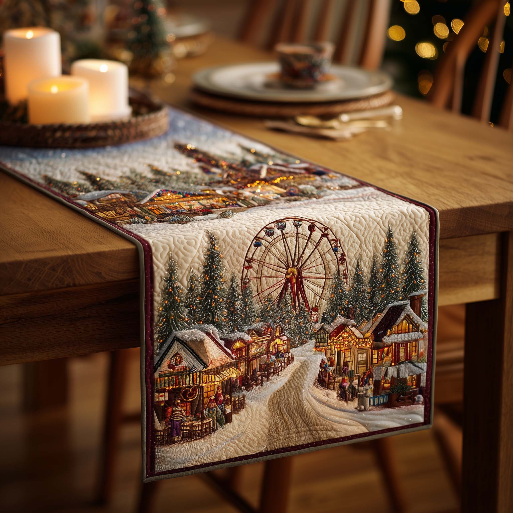 Carnival Village Quilted Table Runner Christmas Dinner Decorations Teacher Christmas Gifts