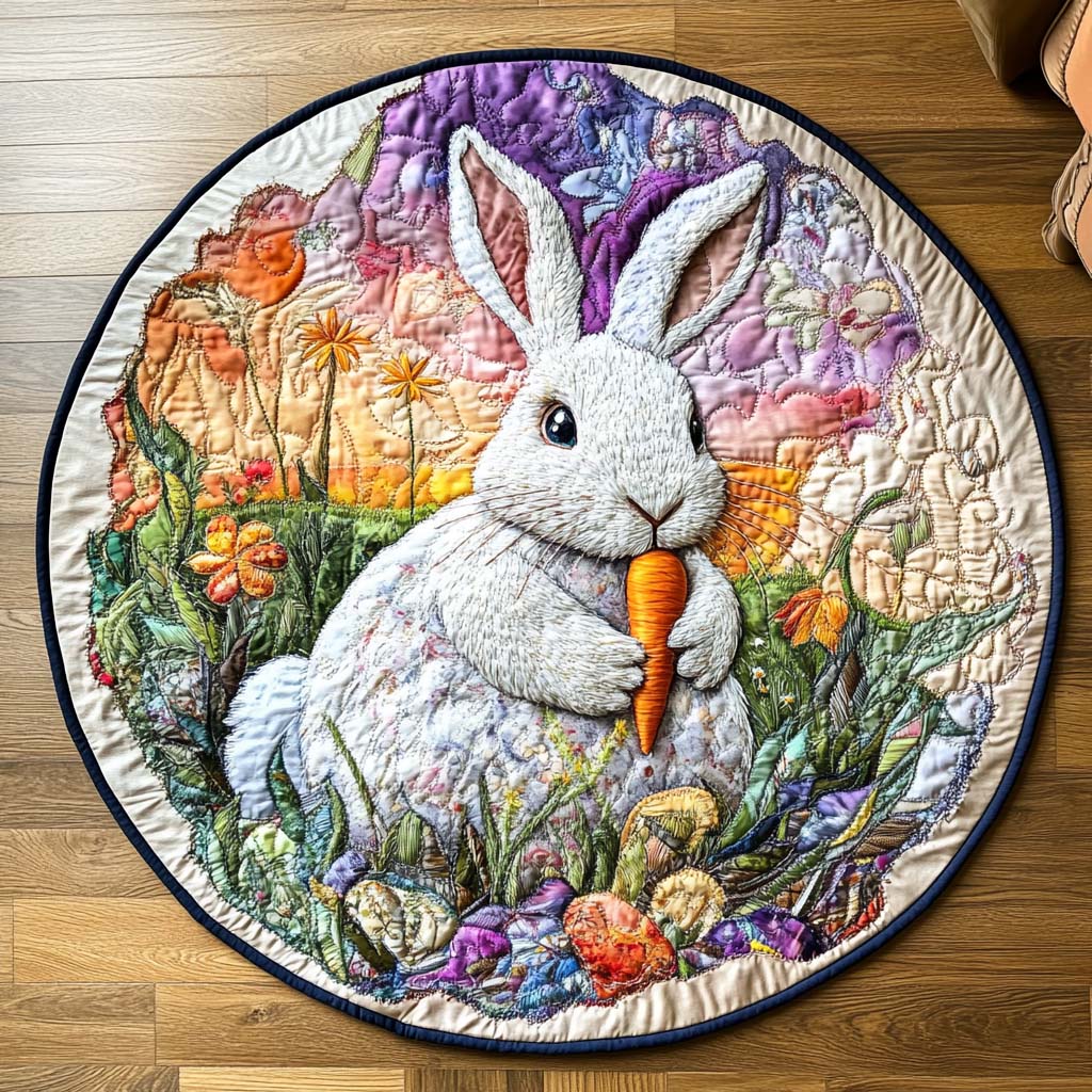 Carrot Chase Quilted Round Mat Large Round Area Rugs Gift Ideas For Rabbit Lovers