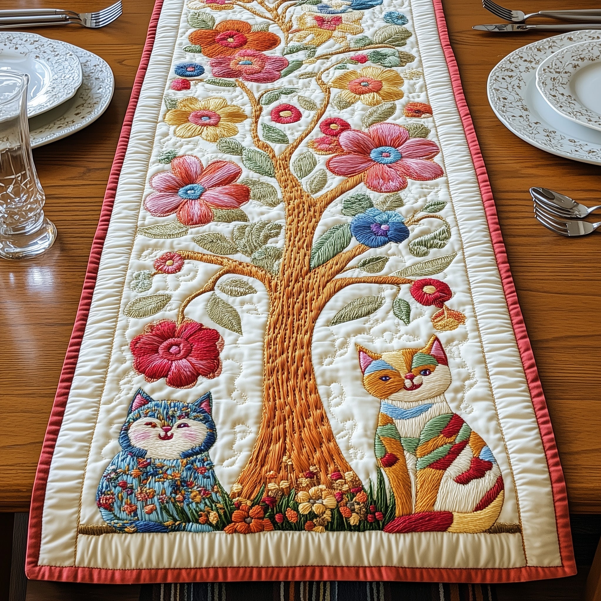 Cat Among the Blooms Quilted Table Runner Dining Room Table Centerpieces Top Gifts For Cat Lovers