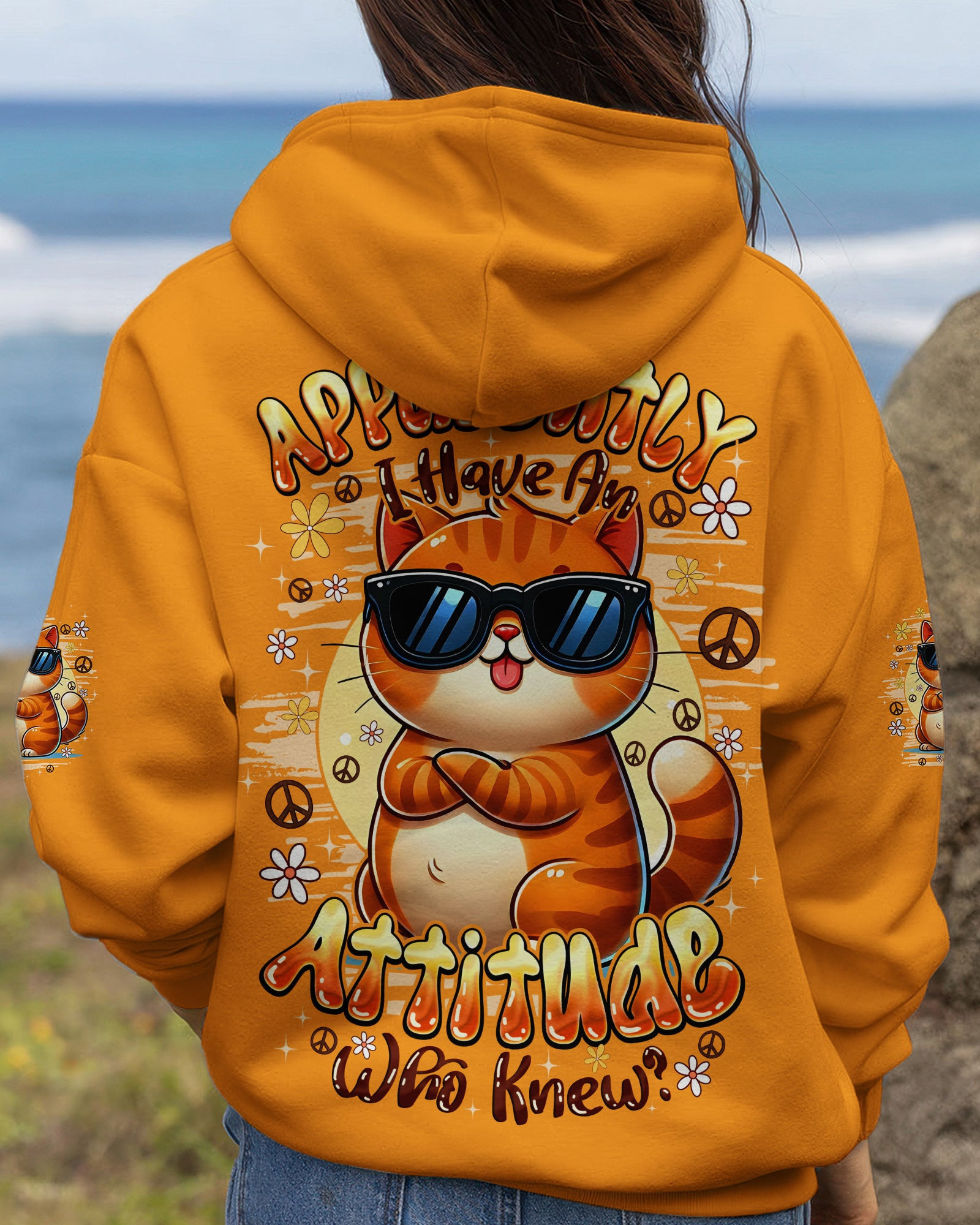 Cat Apparently I Have An Attitude Hoodie Fun Cool Sunglasses Pullover Gift For Mom