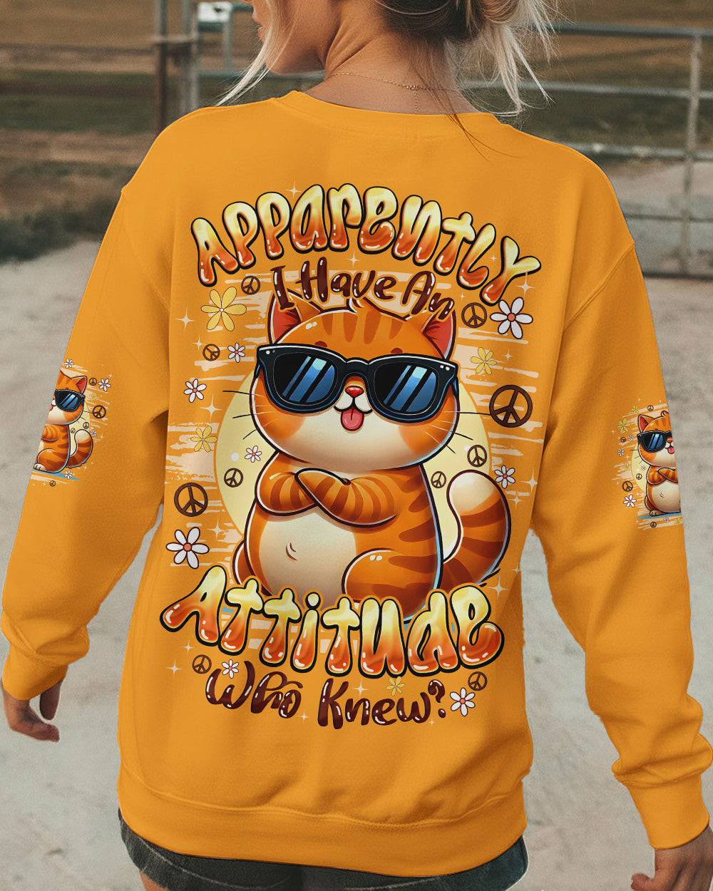Cat Apparently I Have An Attitude Sweatshirt Fun Cool Sunglasses Apparel Gift For Her