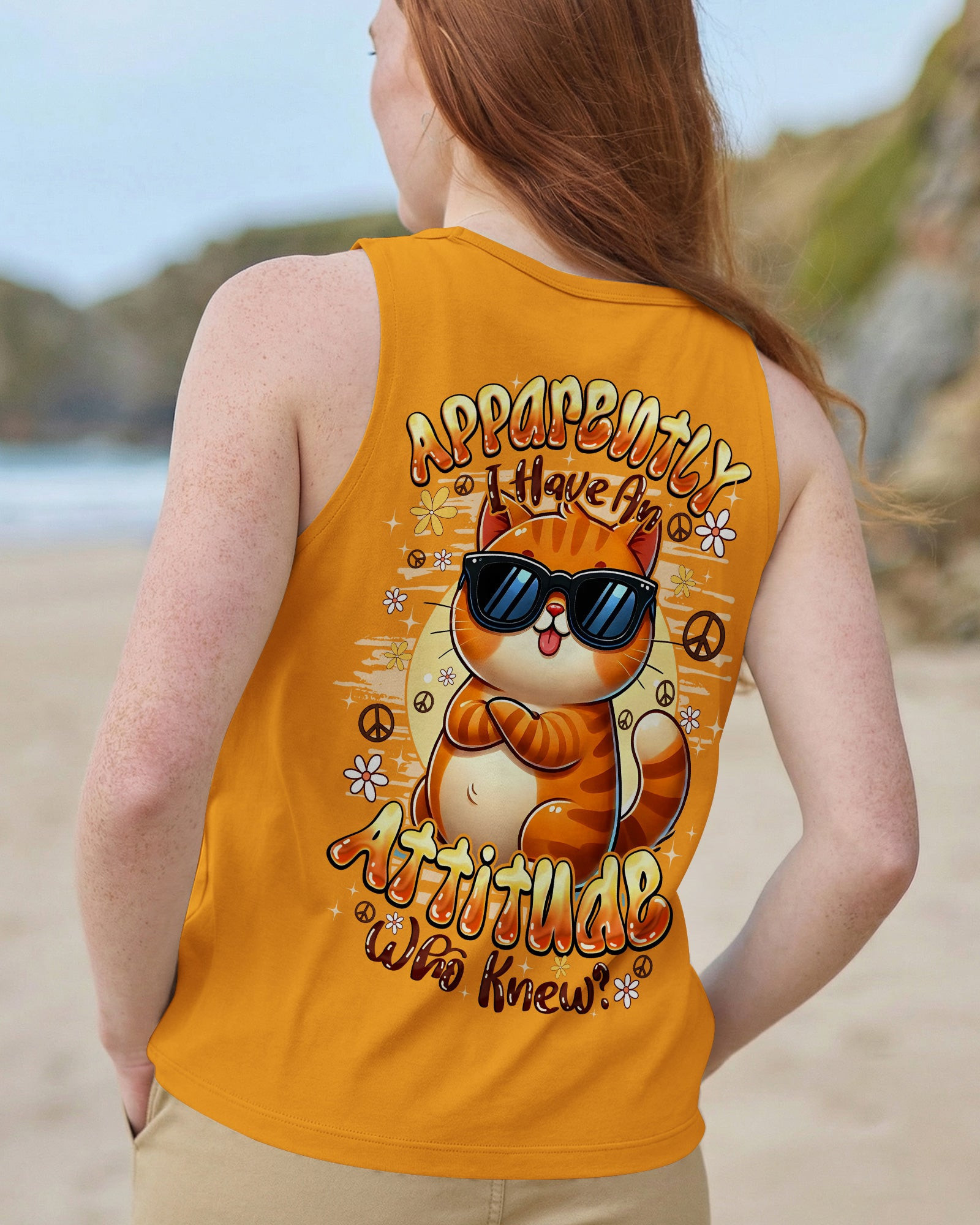 Cat Apparently I Have An Attitude Tank Top Fun Cool Sunglasses Clothing Gift For Mom