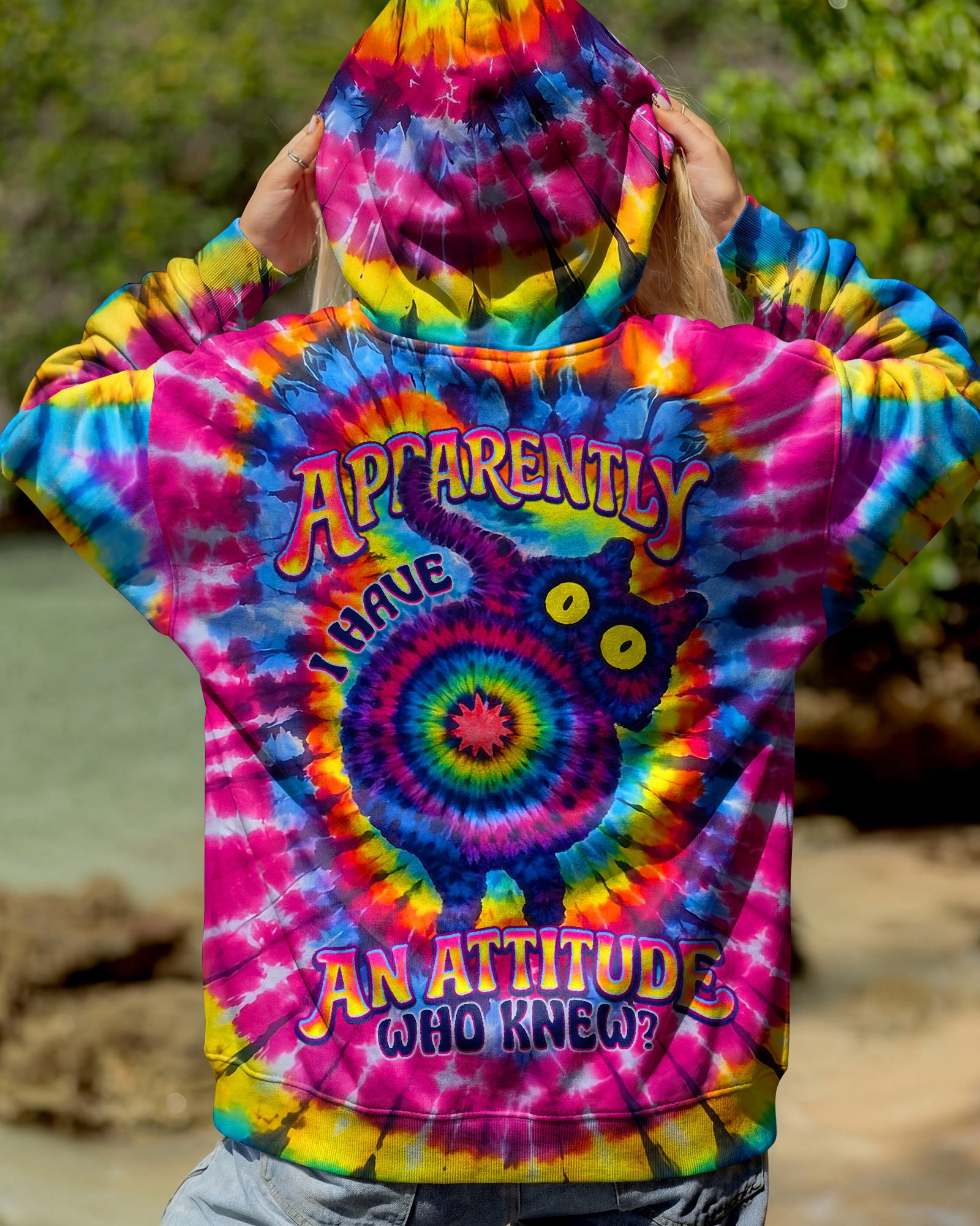Cat Apparently I Have An Attitude Tie-Dye Hoodie Fun Psychedelic Pullover Gift For Cat Lover