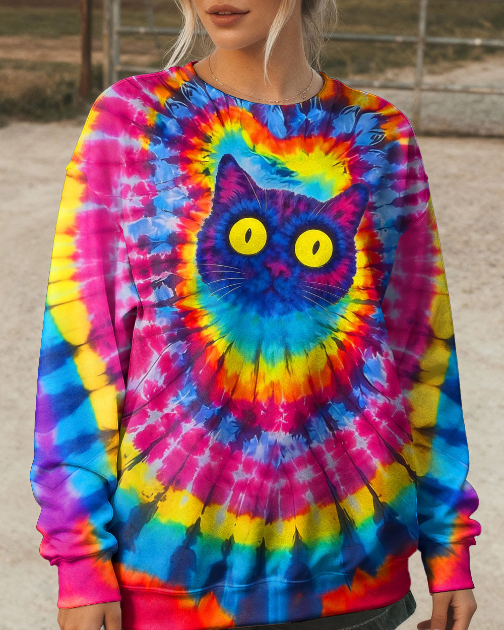 Cat Apparently I Have An Attitude Tie-Dye Sweatshirt Fun Psychedelic Apparel Gift For Pet Lover - Image 2