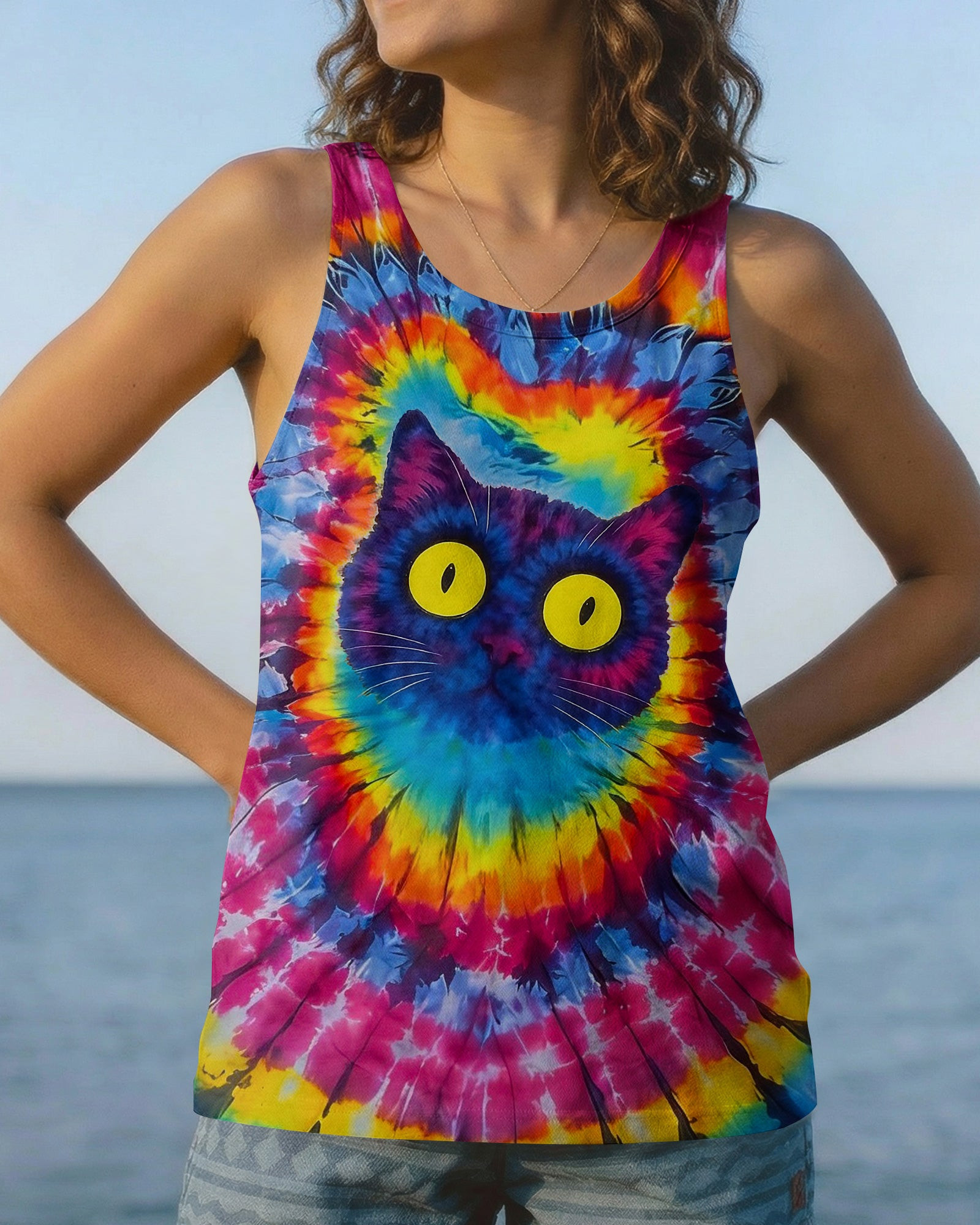 Cat Apparently I Have An Attitude Tie-Dye Tank Top Fun Psychedelic Merch Gift For Cat Lover