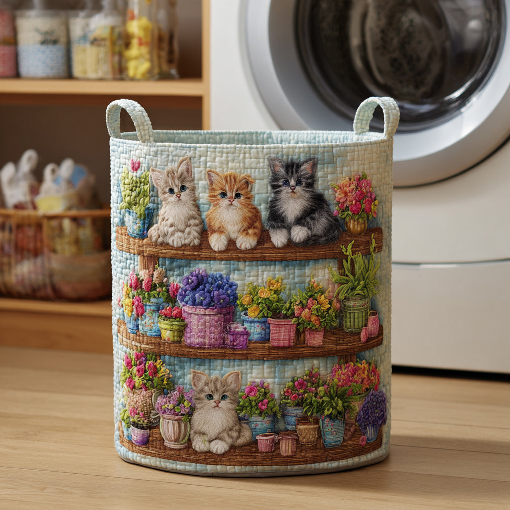 Cat Bloom Quilted Laundry Basket Modern Laundry Hamper Unique Cat Gifts For Cat Lovers