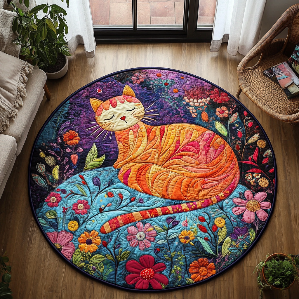 Cat Comfort Place Quilted Round Mat Round Kitchen Carpet Cat Presents For Christmas