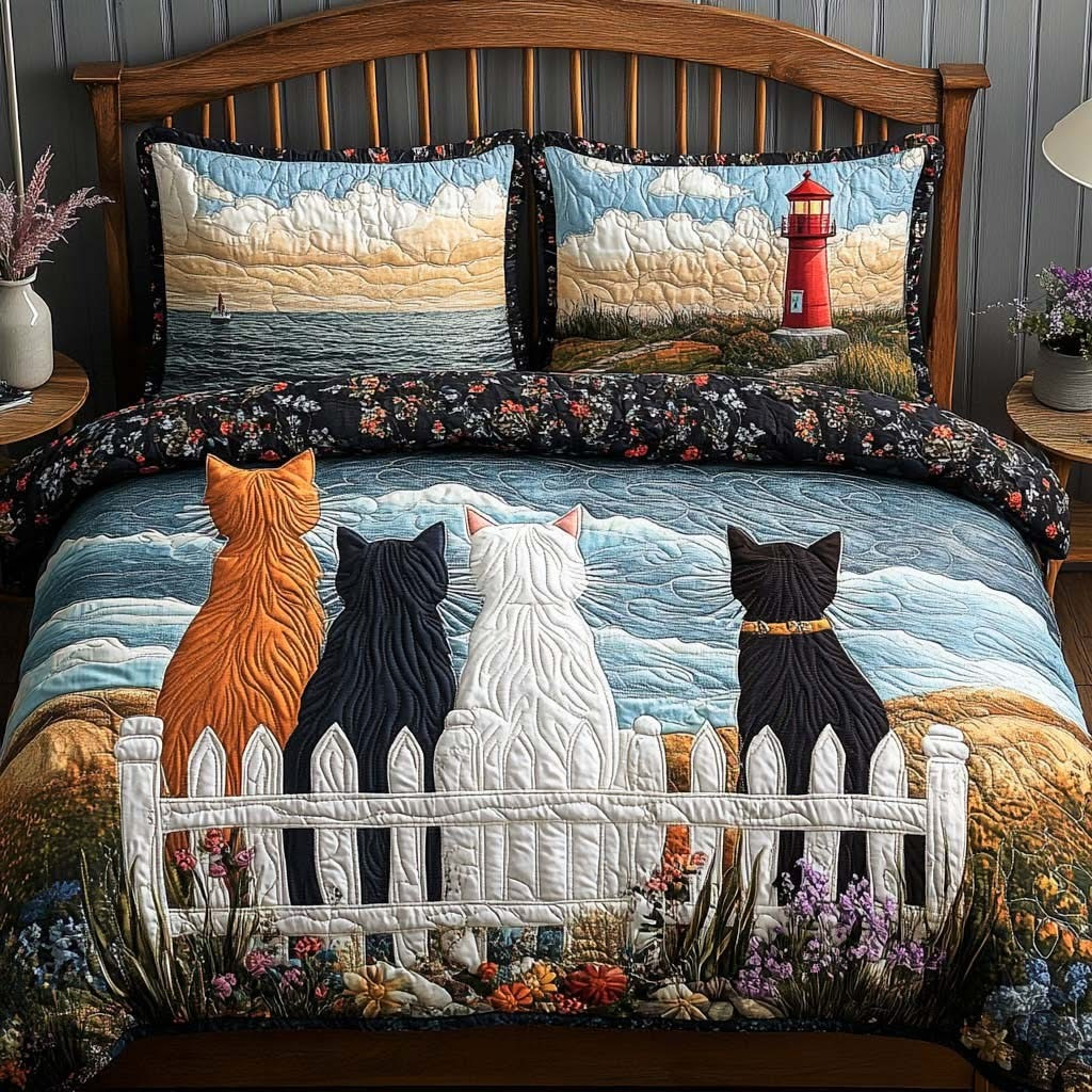 Cat Crew Quilted Bedding Set Cozy Animal Bedspread Best Gifts For Cat Lovers