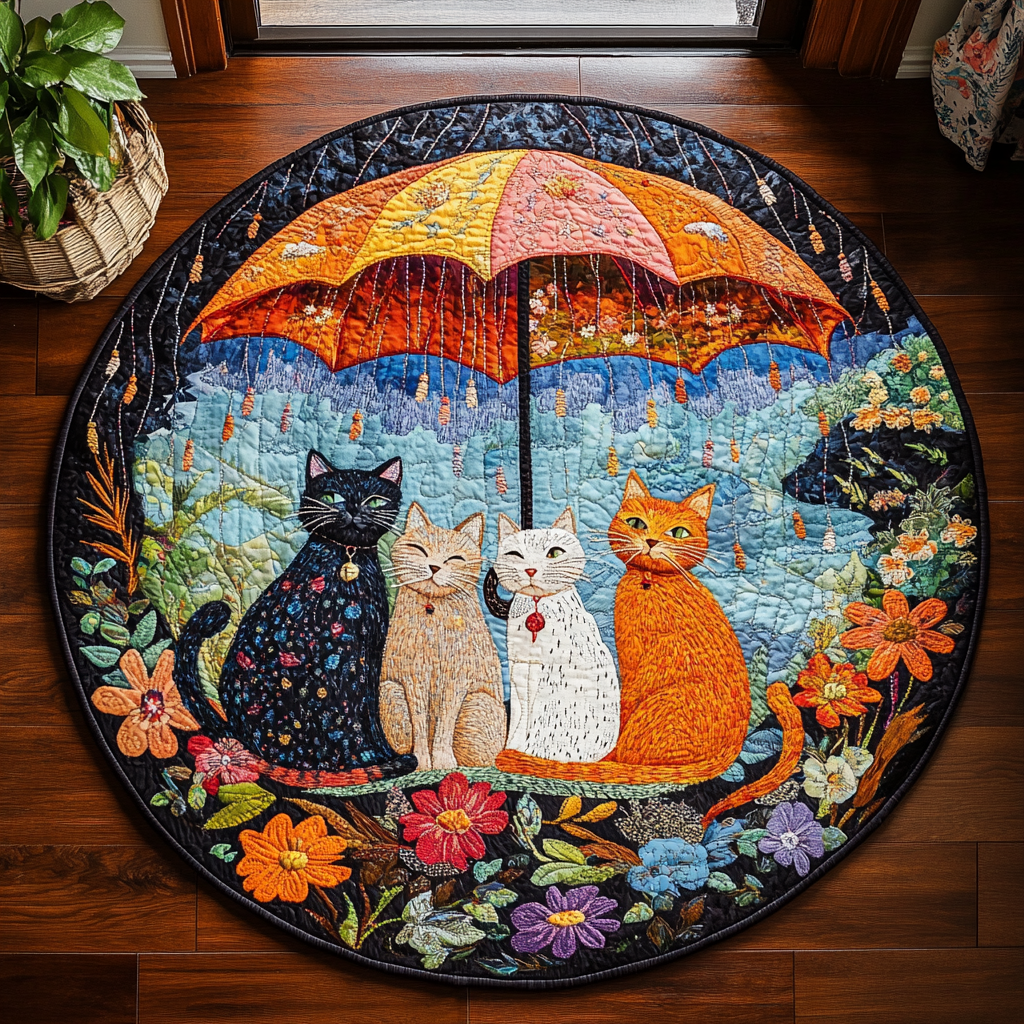 Cat Cuddle Haven Quilted Round Mat Indoor Round Rugs Cat Gifts For Him Her