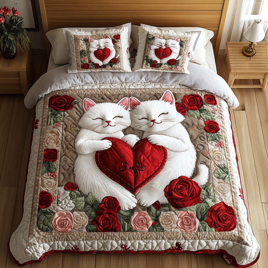 Cat Cuddles Quilted Bedding Set Cute Bed Sheets Birthday Presents For Cat Lovers