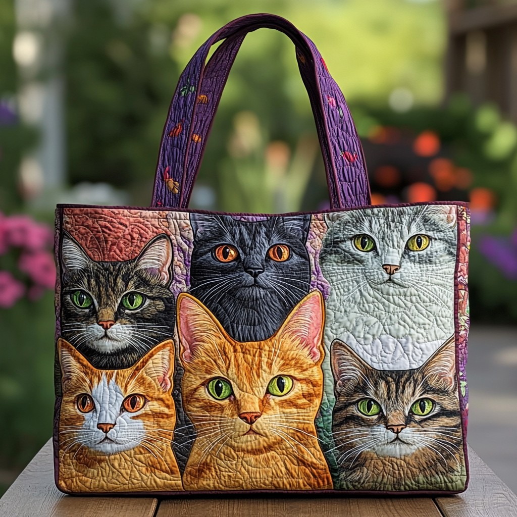 Cat Friends Quilted Tote Bag Best Everyday Tote Best Cat Presents For Women