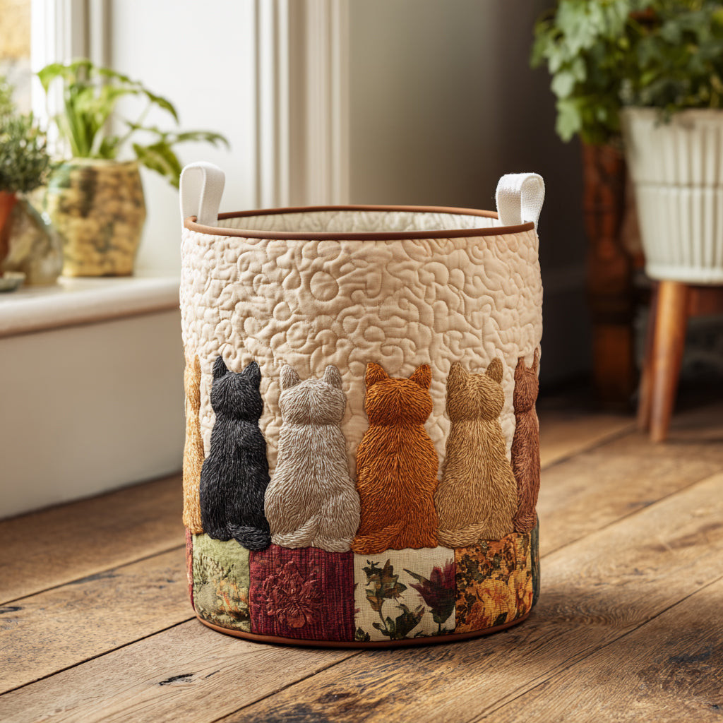 Cat Gathering Quilted Laundry Basket Coolest Laundry Baskets Cool Gifts For New Homeowners