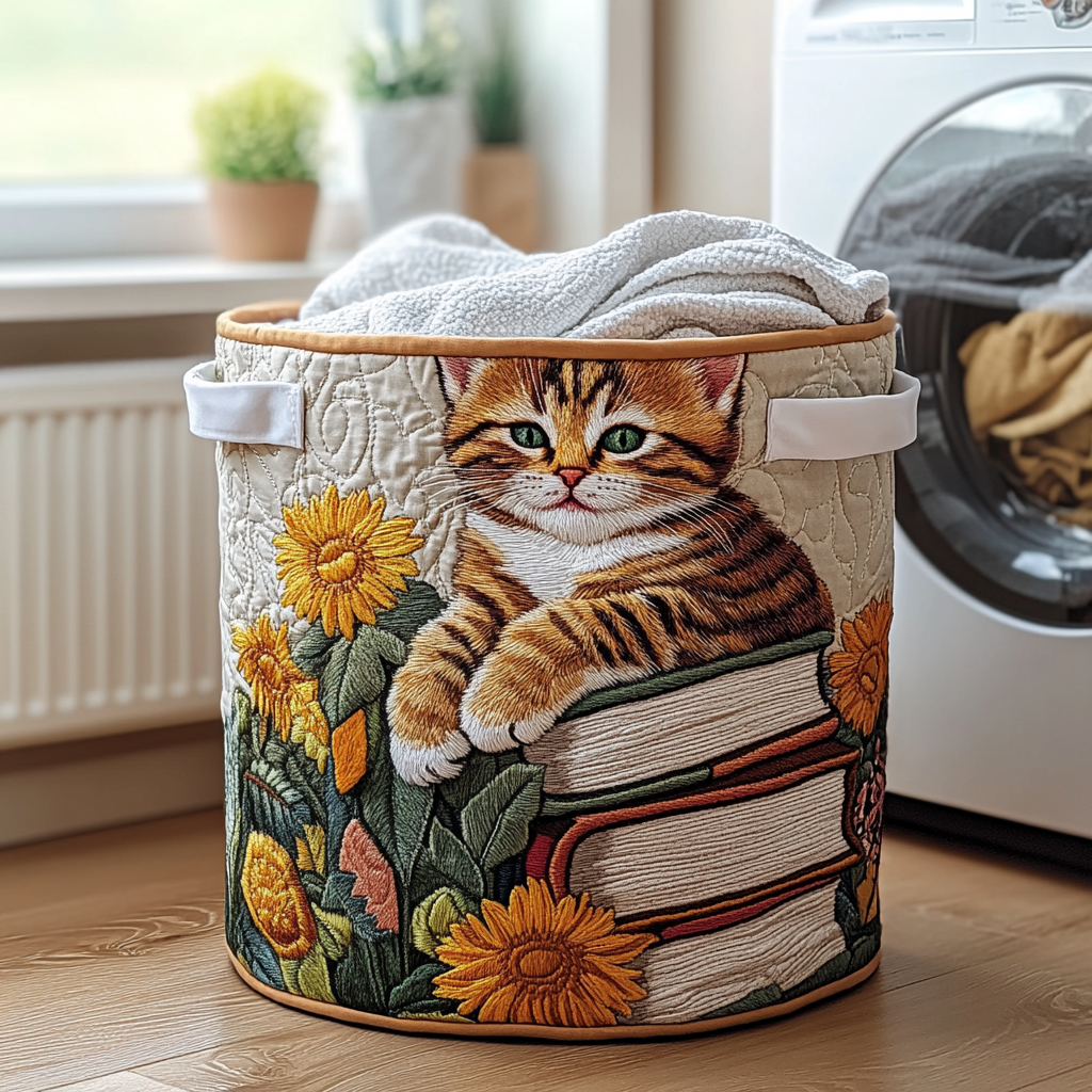 Cat Harmony Quilted Laundry Basket Clothes Basket Cool Gifts For Cat Lovers