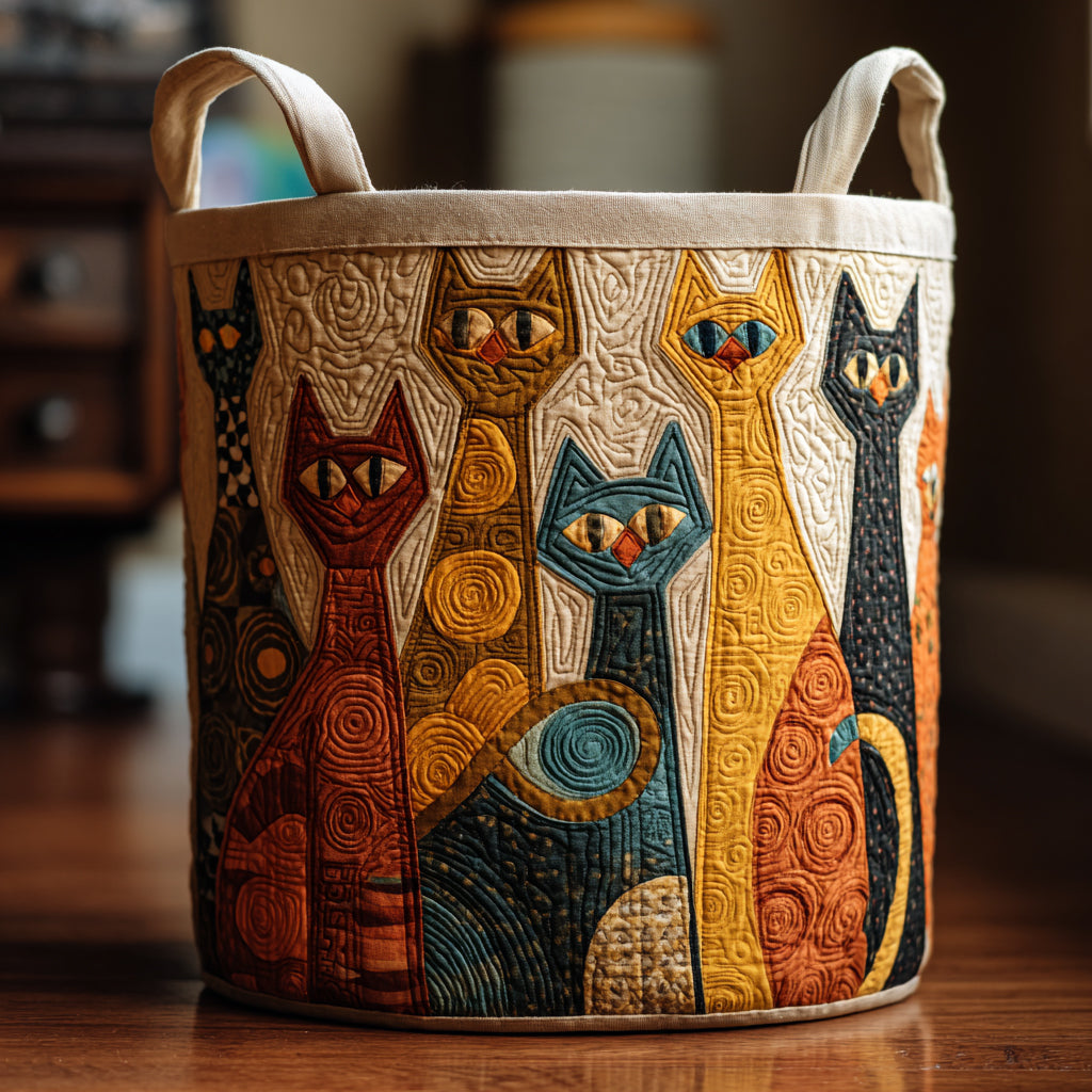 Cat Harmony Quilted Laundry Basket Laundry Hamper Good Presents For New Homeowners