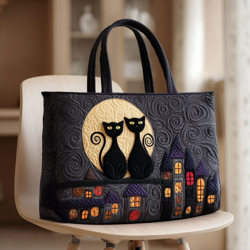 Cat in the Moonlight Quilted Tote Bag Handbag For Women Awesome Gifts For Book Lovers