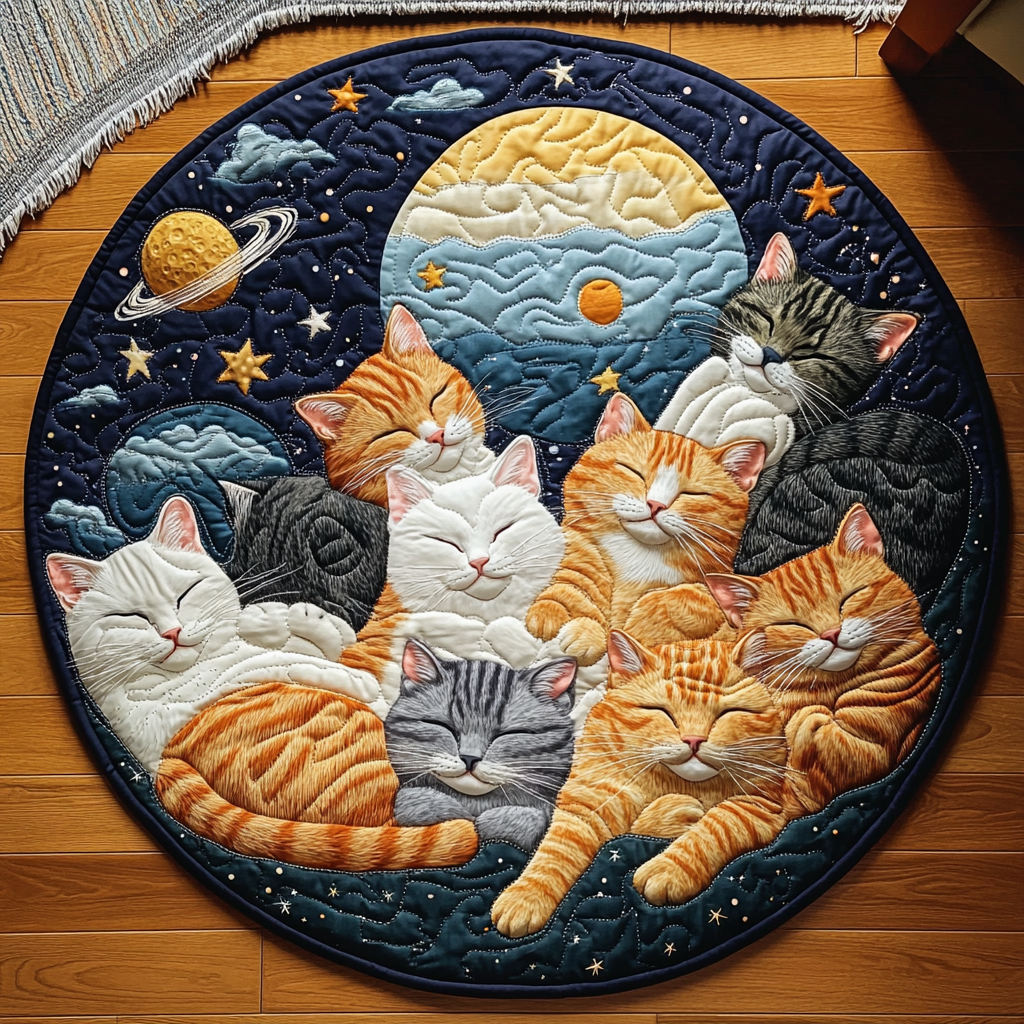 Cat Lullaby Quilted Round Mat Round Area Rugs For Living Room Cat Presents Christmas